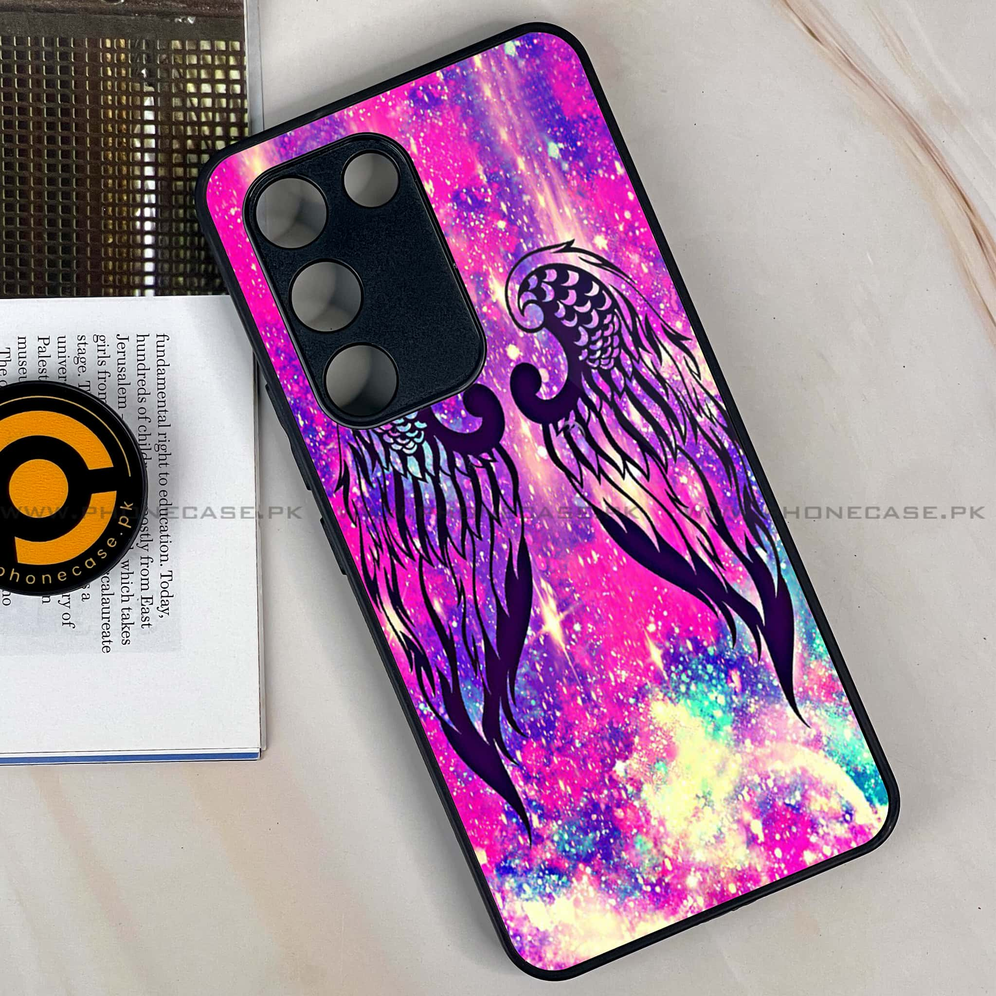 Vivo Y100 - Angel Wings Series - Premium Printed Glass soft Bumper shock Proof Case