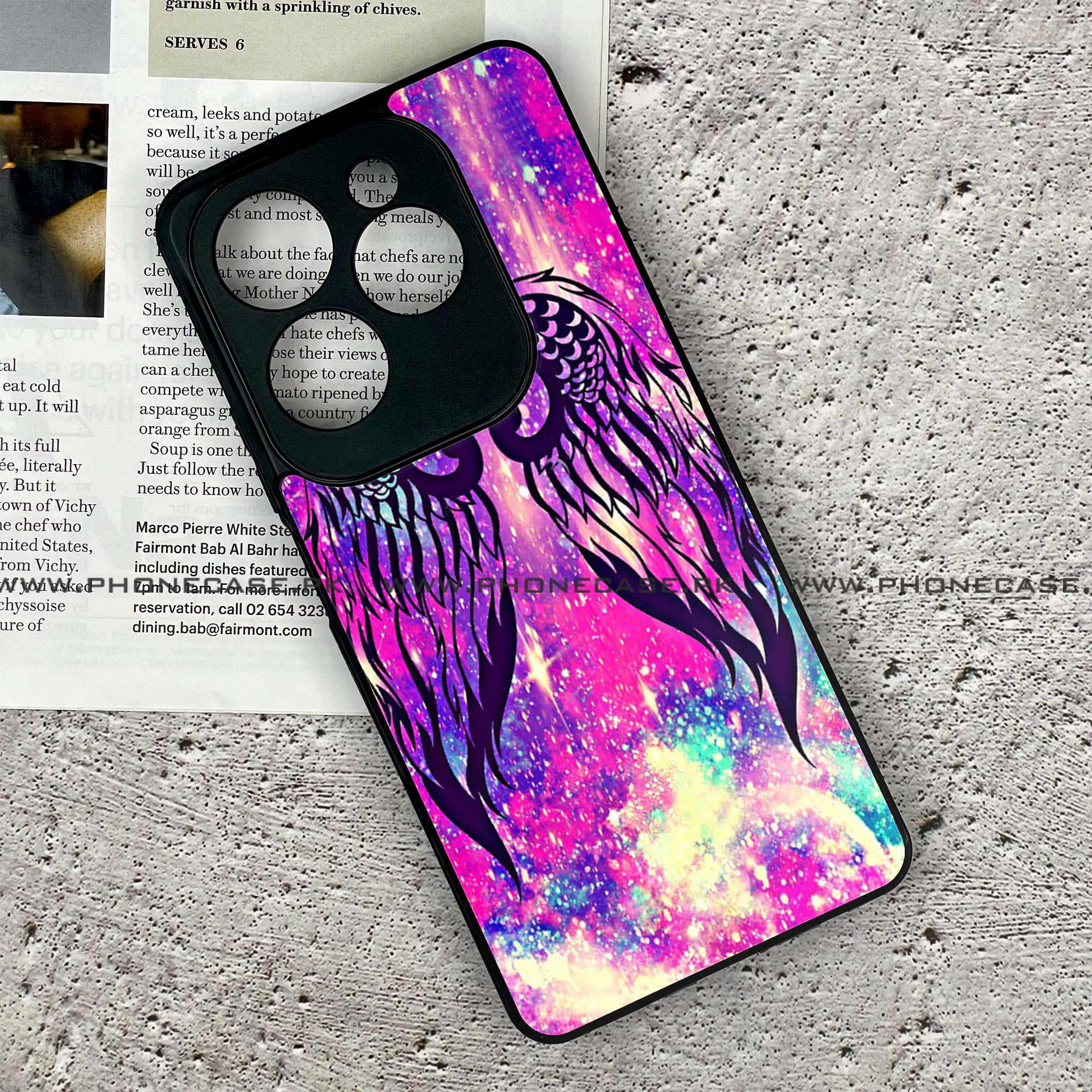 Infinix Hot 40 - Angel Wings Series - Premium Printed Glass soft Bumper shock Proof Case