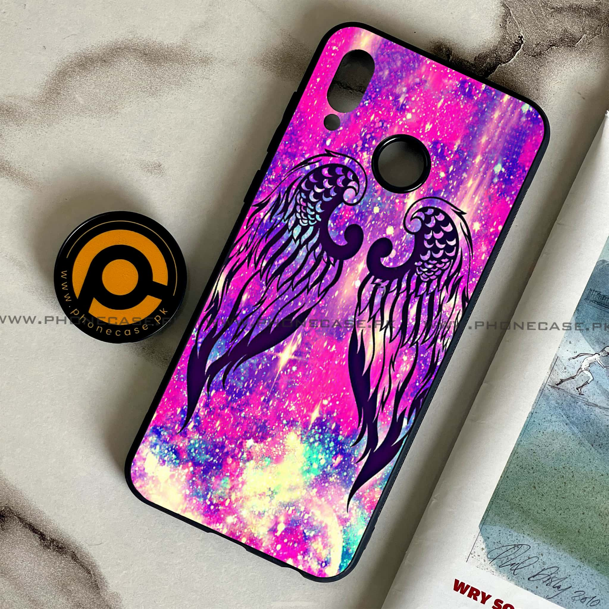 Huawei Honor Play - Angel Wings Series - Premium Printed Glass soft Bumper shock Proof Case