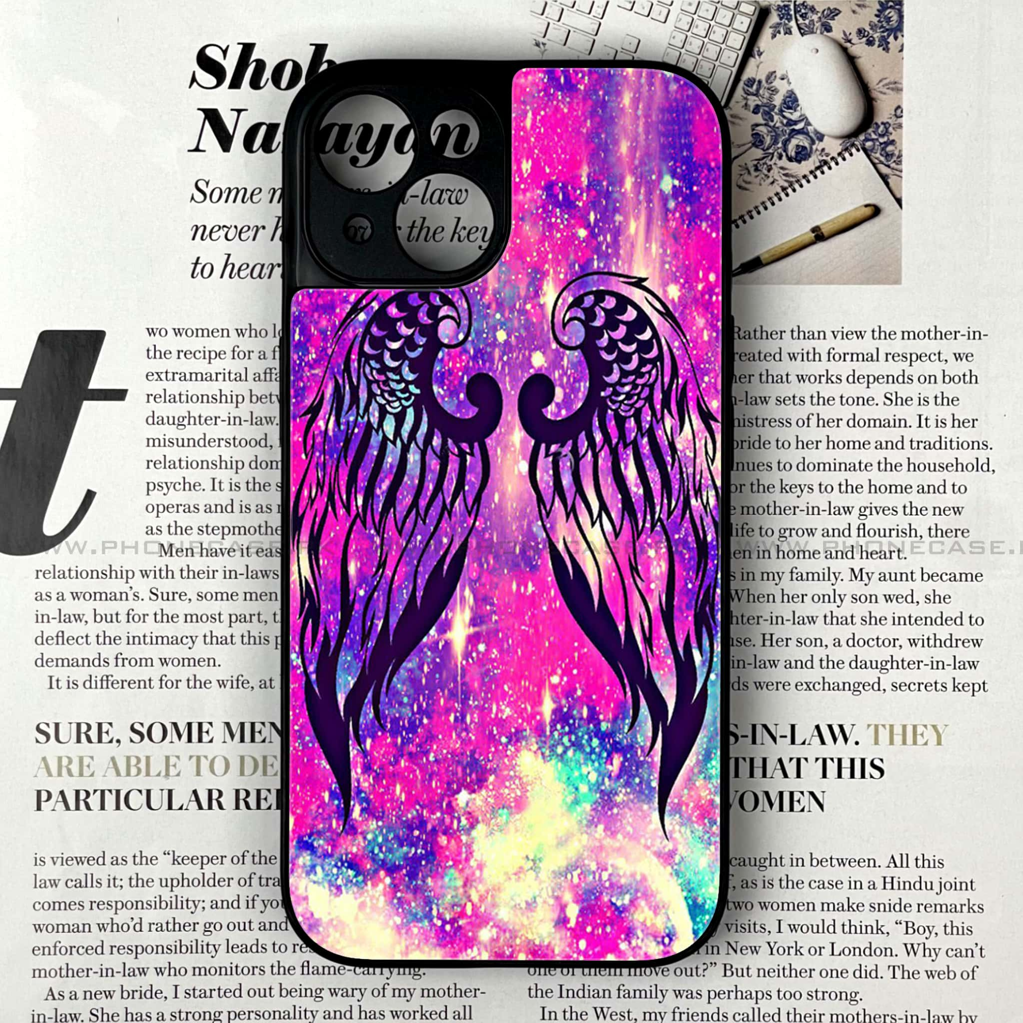 iPhone 15 - Angel Wings Series - Premium Printed Glass soft Bumper shock Proof Case