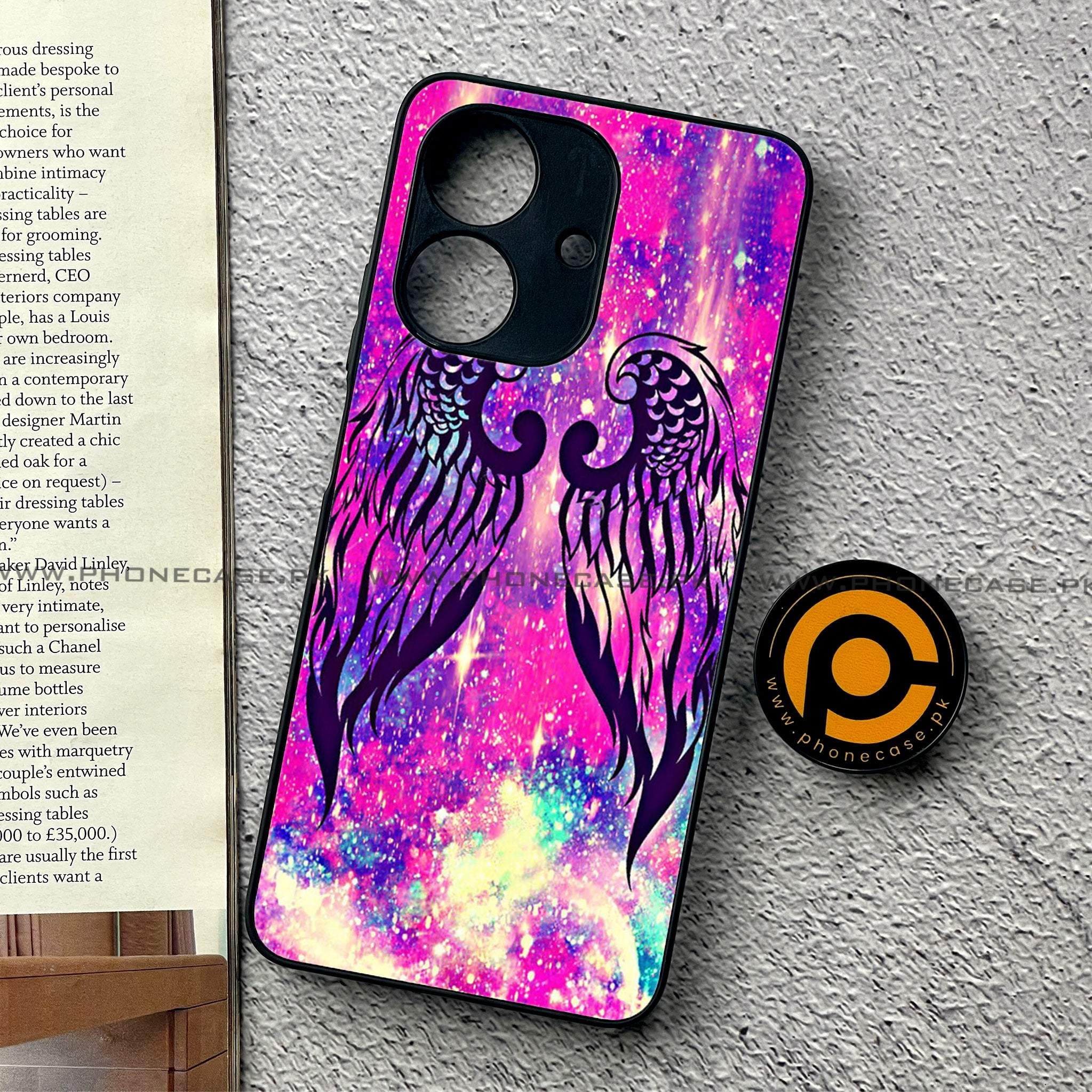 Realme Note 60 - Angel Wings Series - Premium Printed Glass soft Bumper shock Proof Case