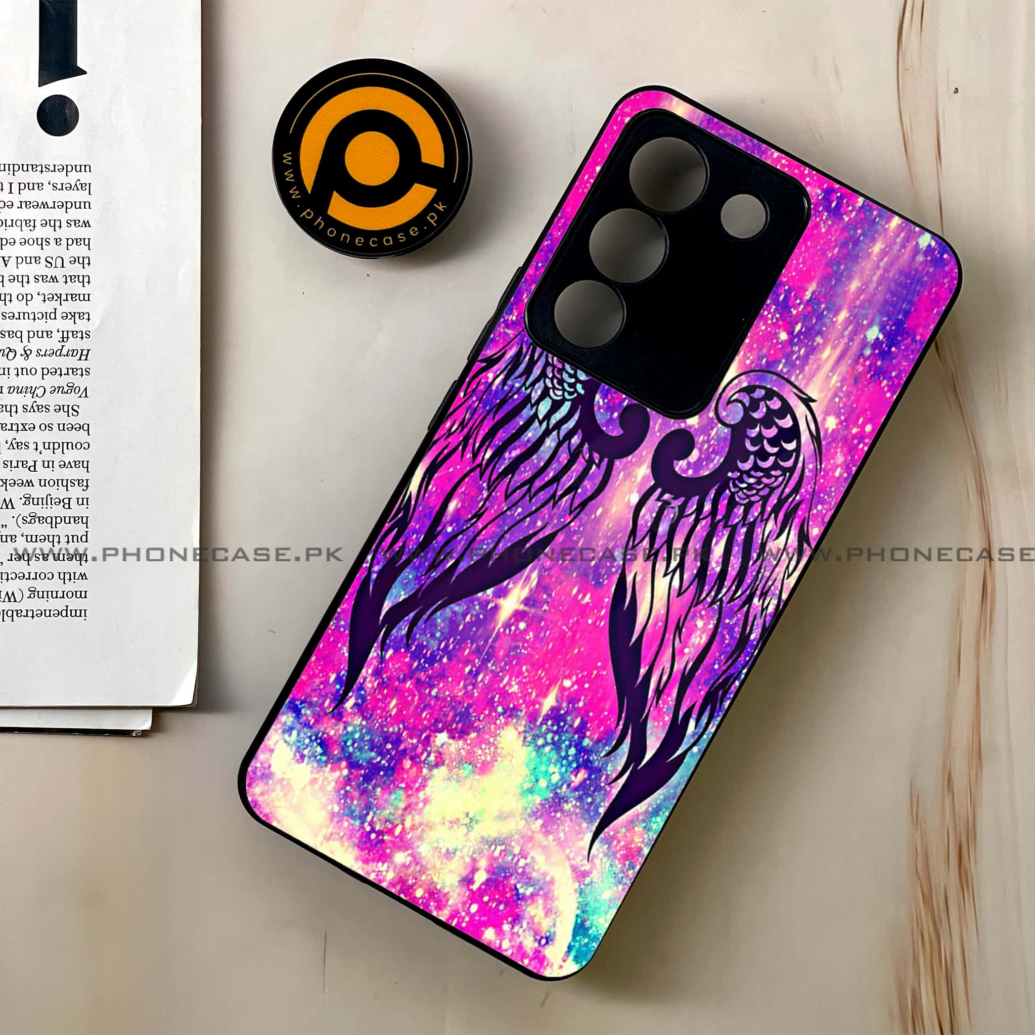 Vivo V29e - Angel Wings Series - Premium Printed Glass soft Bumper shock Proof Case