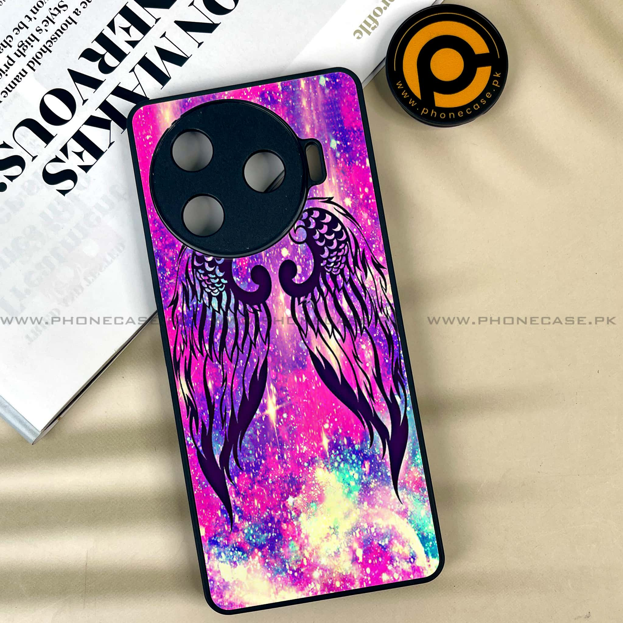 Tecno Camon 30 Pro - Angel Wings Series - Premium Printed Glass soft Bumper shock Proof Case