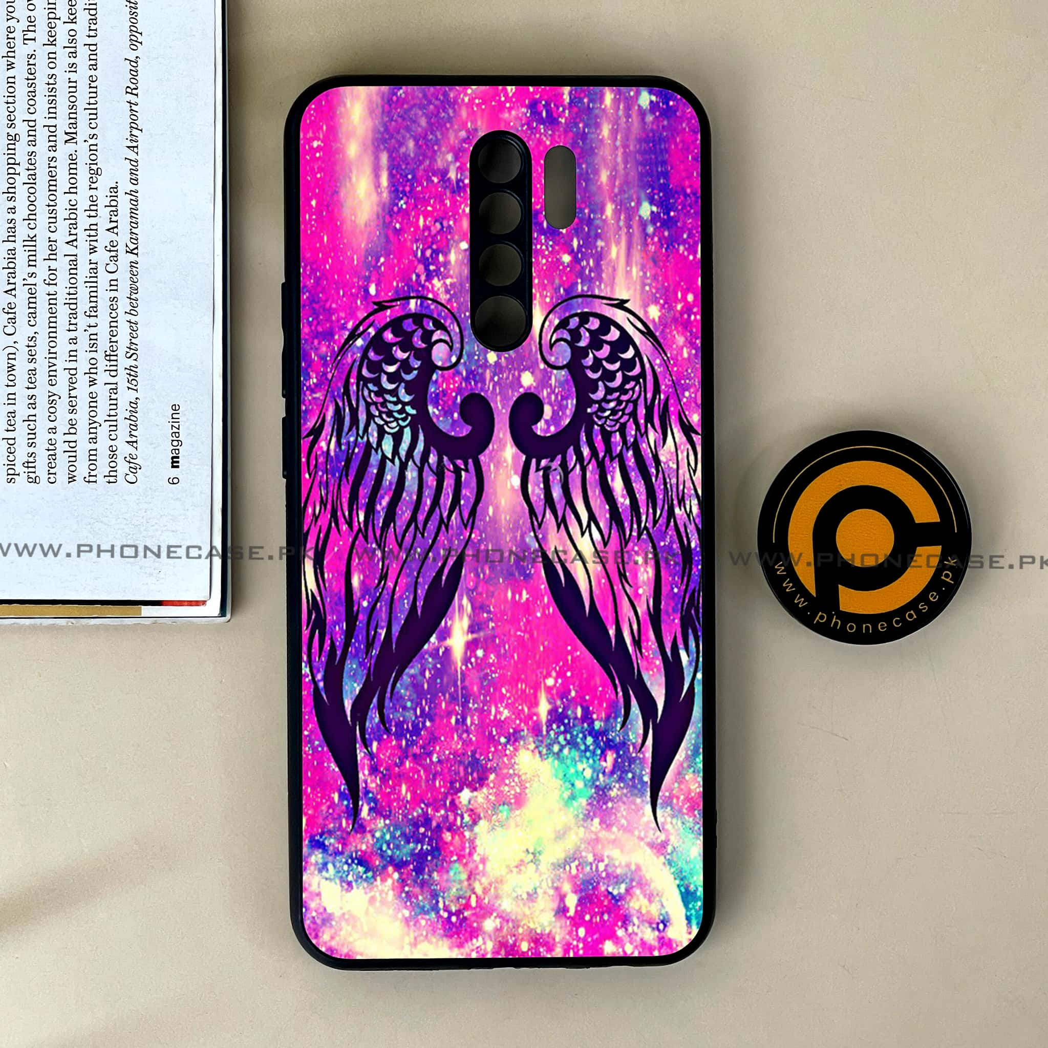 Xiaomi Redmi 9 - Angel Wings Series - Premium Printed Glass soft Bumper shock Proof Case