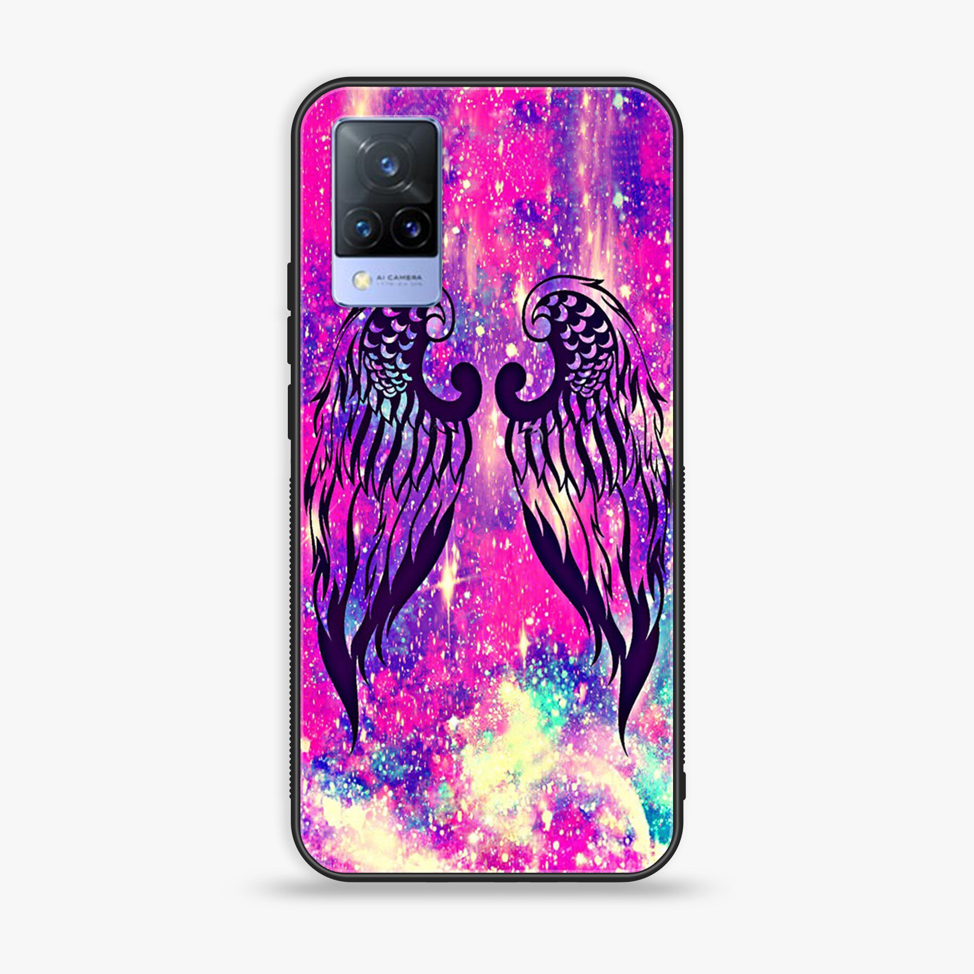 Vivo V21 - Angel Wings Series - Premium Printed Glass soft Bumper shock Proof Case