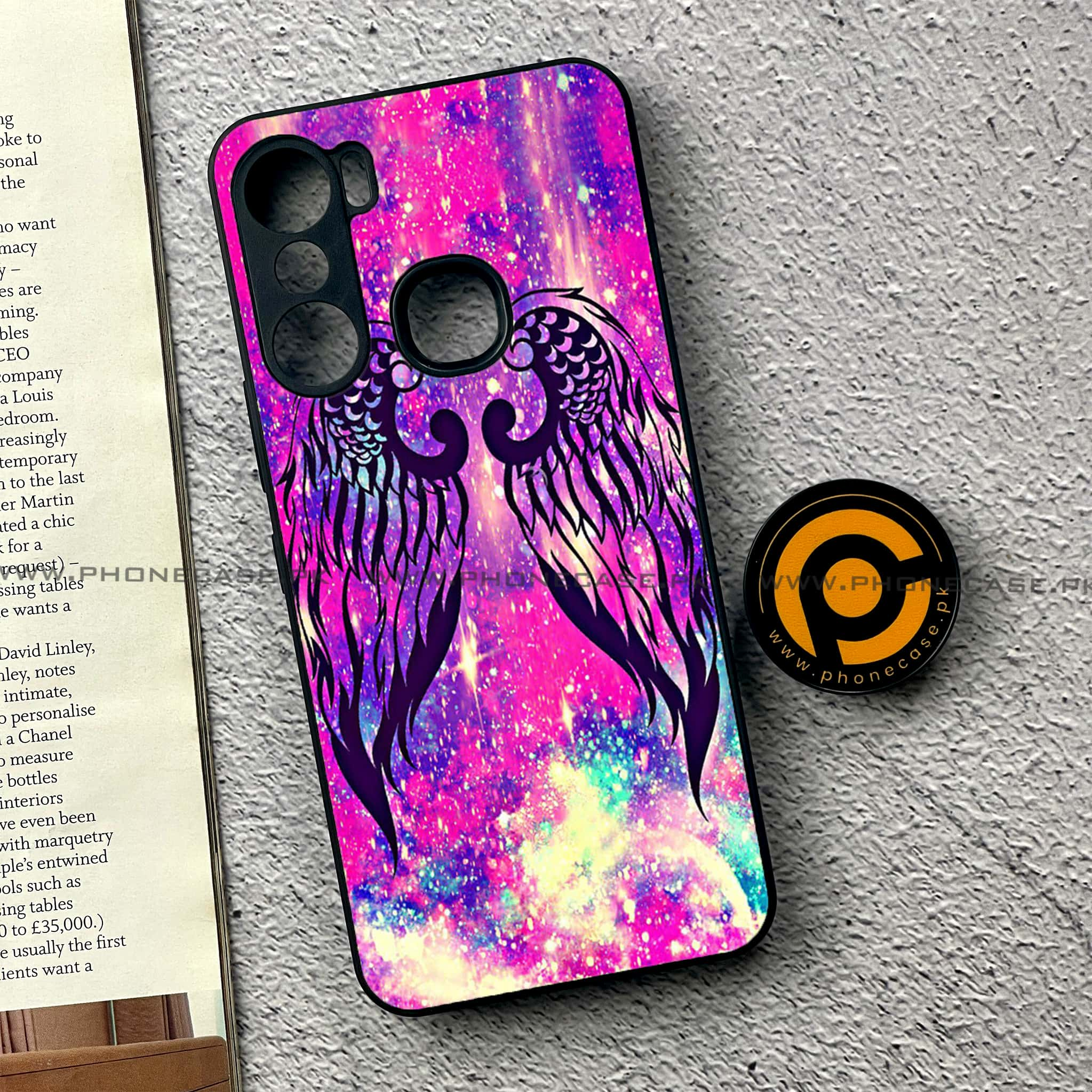 Infinix Hot 12 Pro - Angel Wings Series - Premium Printed Glass soft Bumper shock Proof Case