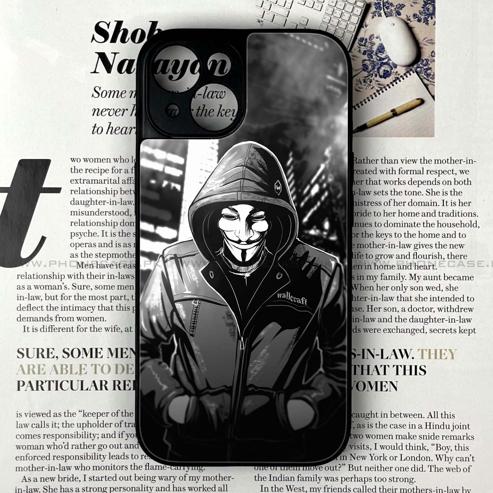 iPhone 14 - Anonymous 2.0 Series - Premium Printed Glass soft Bumper shock Proof Case