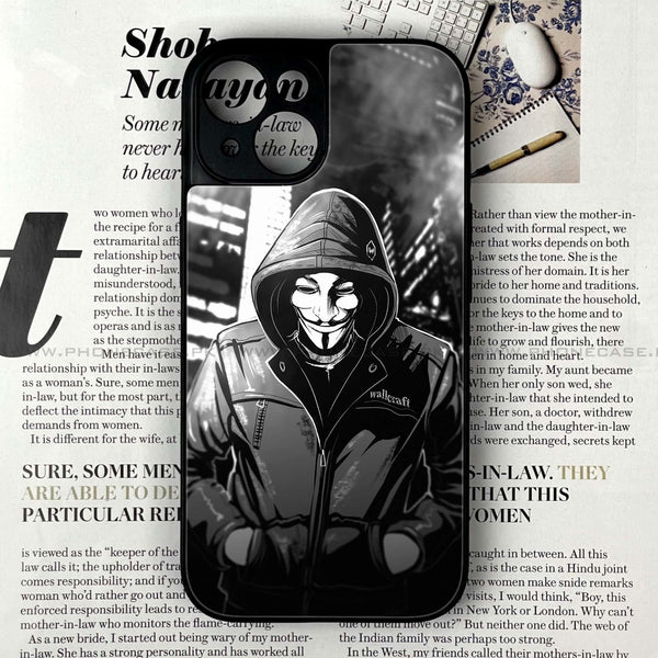 iPhone 14 - Anonymous 2.0 Series - Premium Printed Glass soft Bumper shock Proof Case