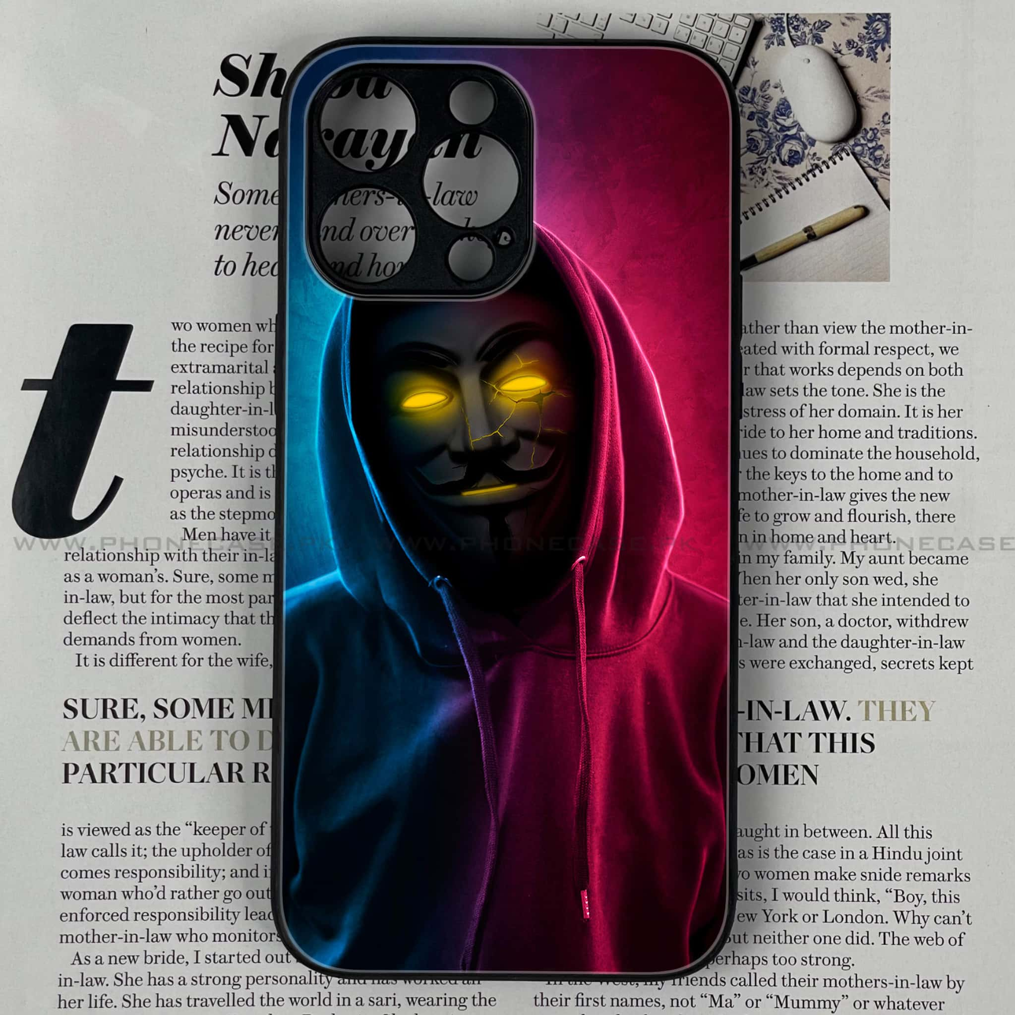 iPhone 14 Pro Max   - Anonymous 2.0   Series - Premium Printed Glass soft Bumper shock Proof Case