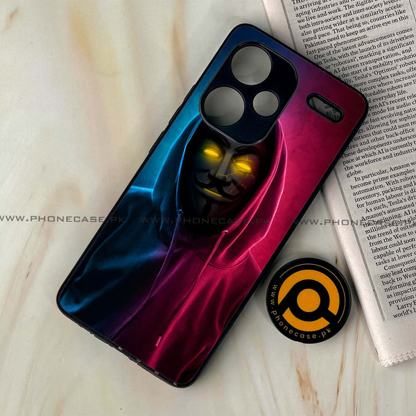 Redmi Note 13 Pro Plus 5G - Anonymous 2.0 Series  Design 2 Premium Printed Glass soft Bumper shock Proof Case  CS-20021   CS-21525