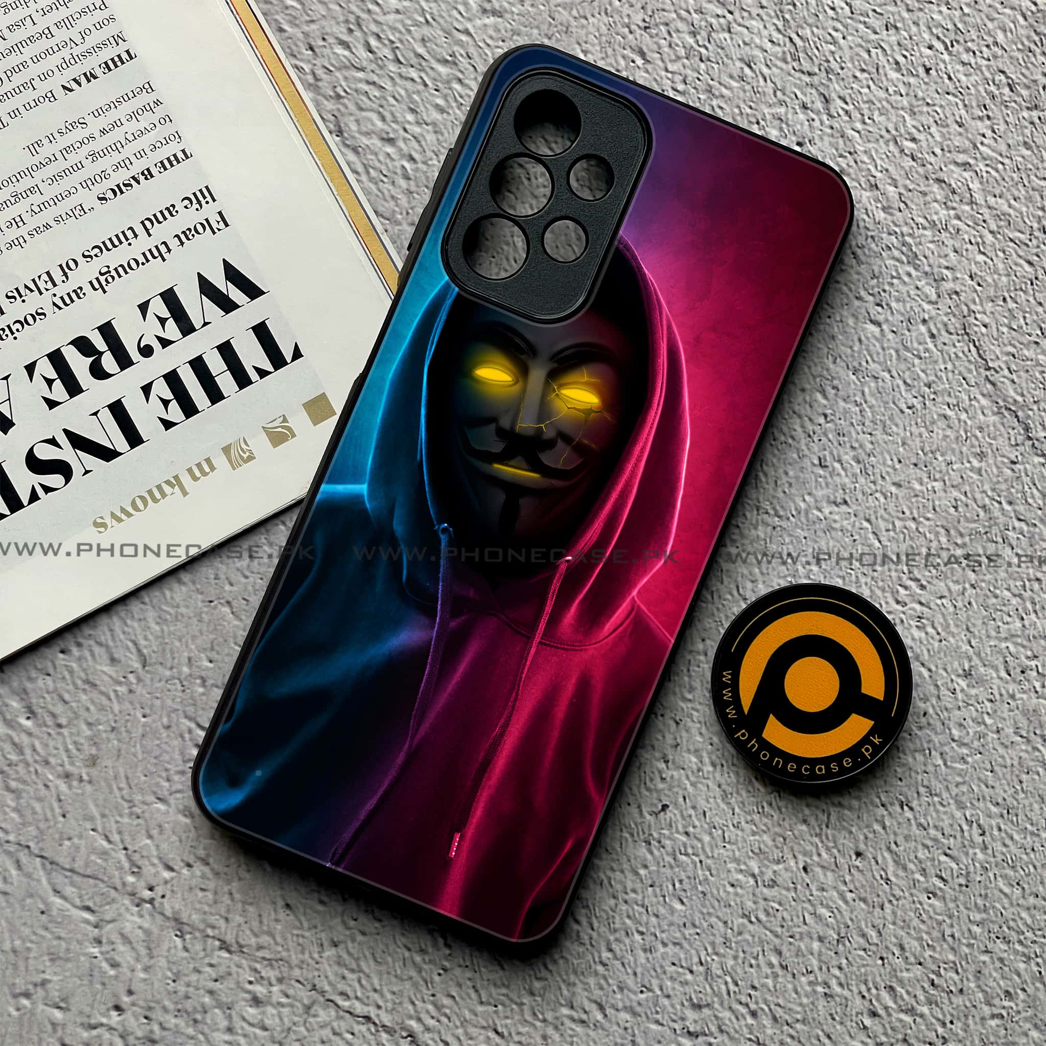 Samsung Galaxy A23  - Anonymous 2.0  Series - Premium Printed Glass soft Bumper shock Proof Case