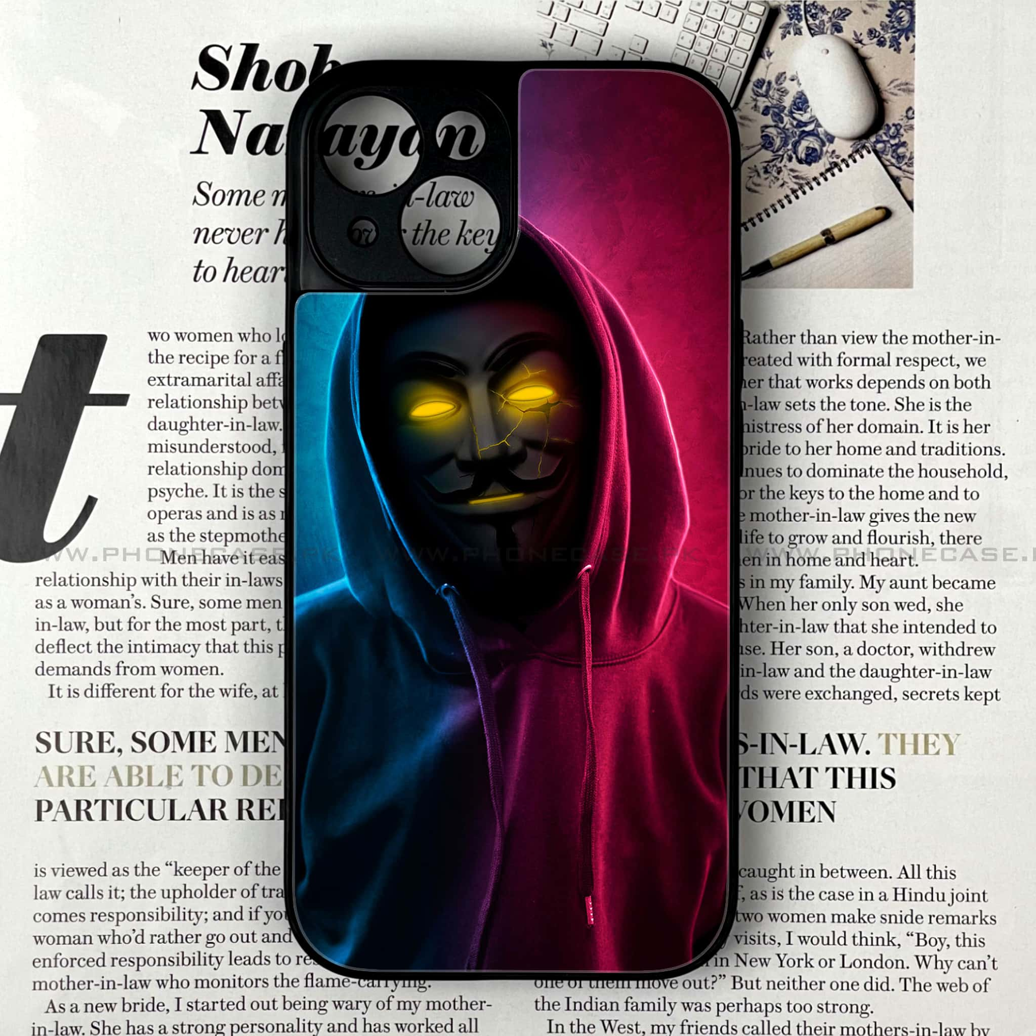 iPhone 14 - Anonymous 2.0 Series - Premium Printed Glass soft Bumper shock Proof Case