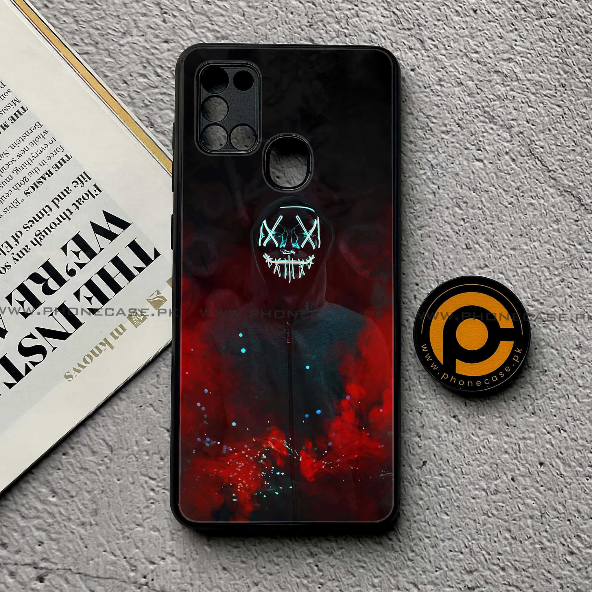 Samsung Galaxy A21s - Anonymous 2.0 Series - Premium Printed Glass soft Bumper shock Proof Case