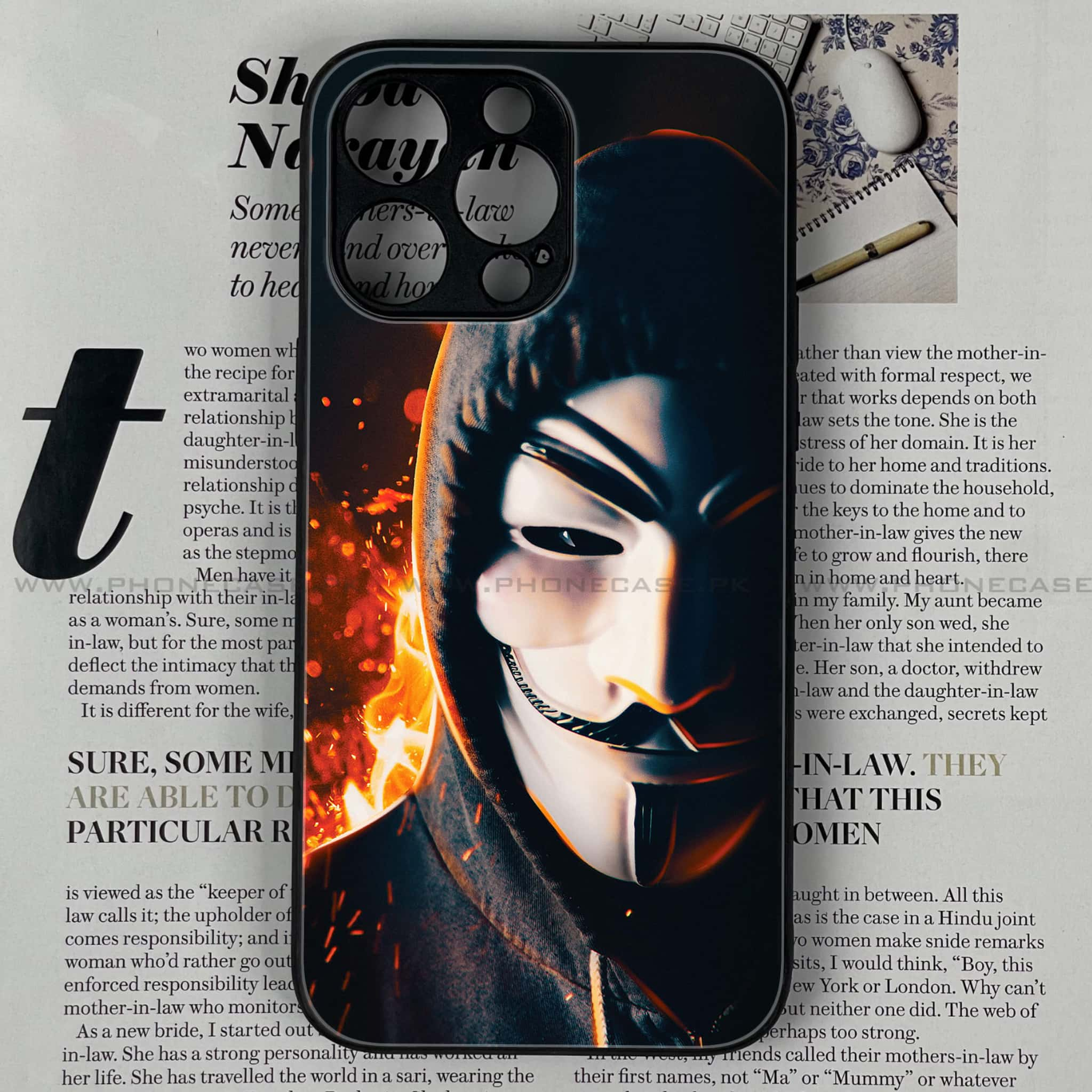 iPhone 14 Pro Max   - Anonymous 2.0   Series - Premium Printed Glass soft Bumper shock Proof Case