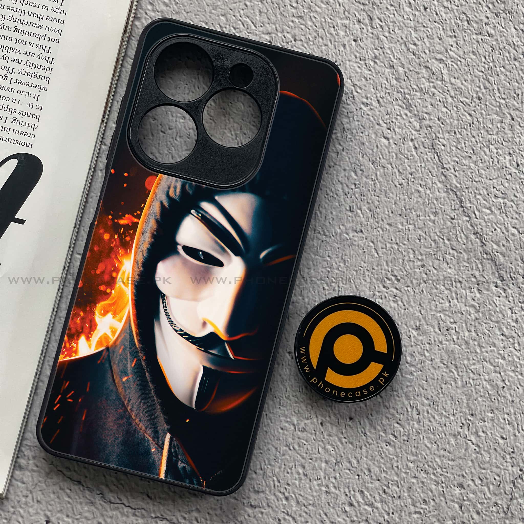 Tecno Spark 20C - Anonymous 2.0 Series - Premium Printed Glass soft Bumper shock Proof Case