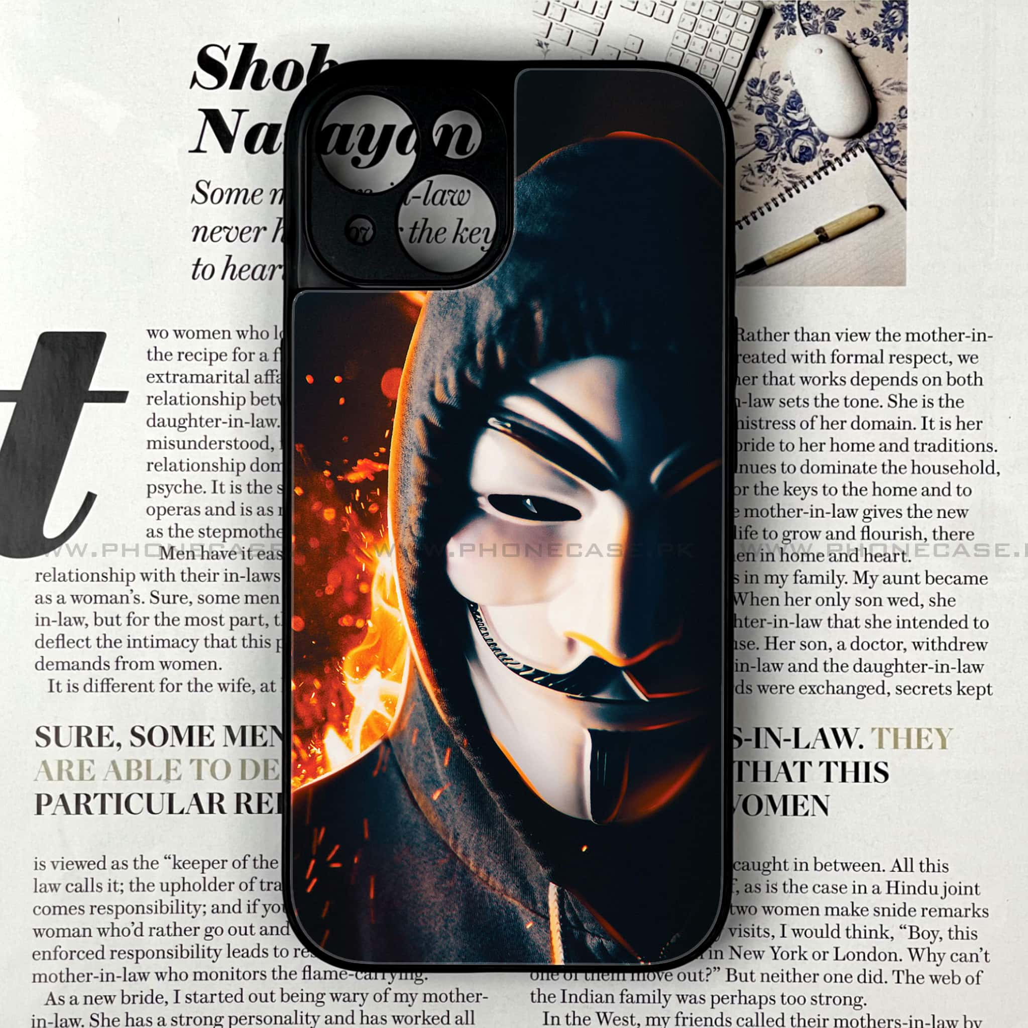 iPhone 14 - Anonymous 2.0 Series - Premium Printed Glass soft Bumper shock Proof Case