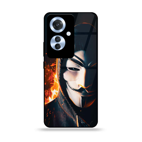 Oppo Reno 11F - Anonymous 2.0 Design 6  - Premium Printed Glass soft Bumper shock Proof Case CS-17839