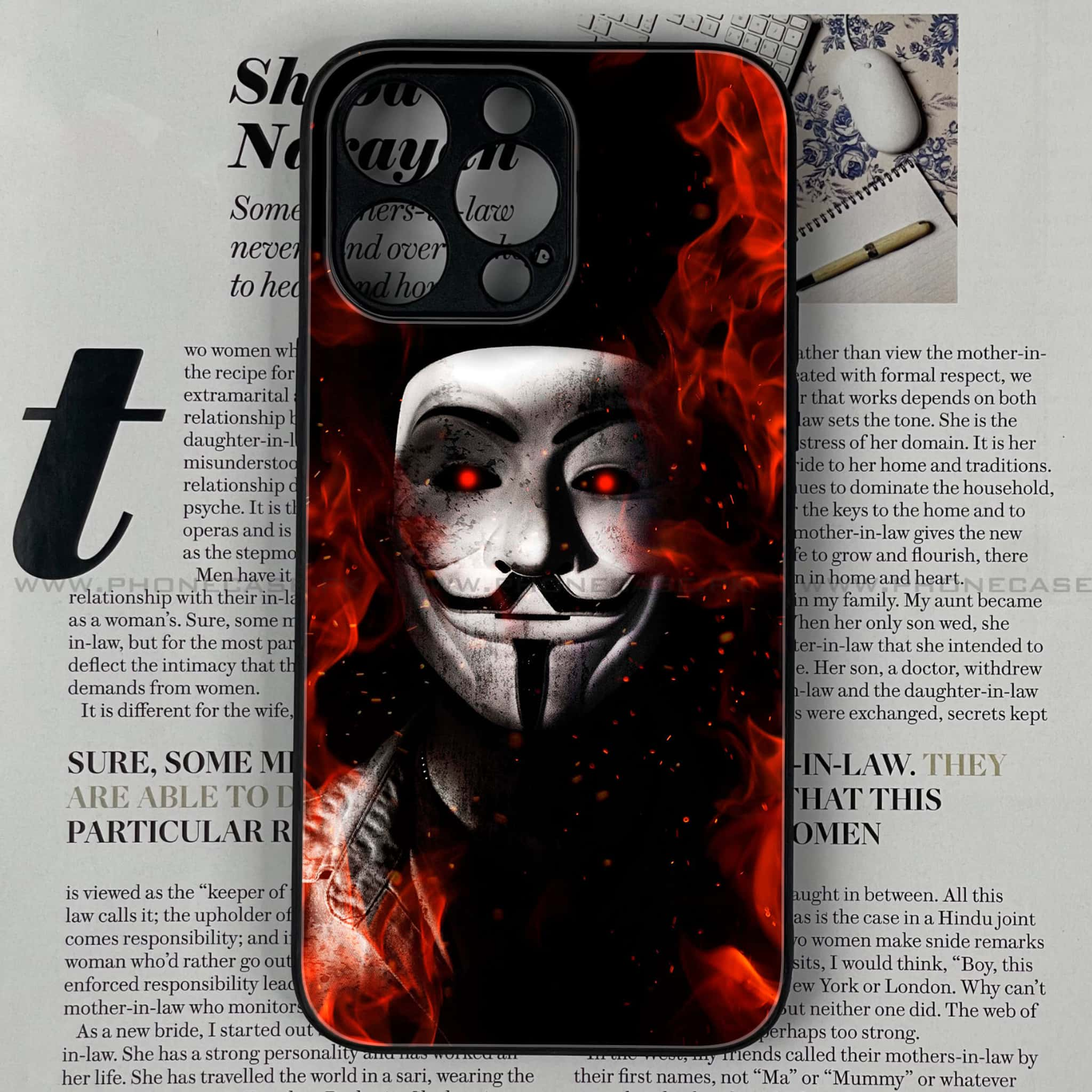 iPhone 14 Pro  - Anonymous 2.0   Series - Premium Printed Glass soft Bumper shock Proof Case