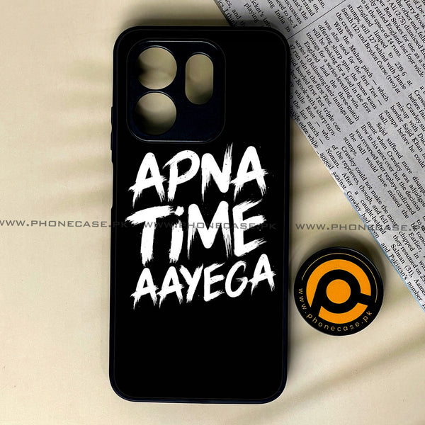 Infinix Hot 50i - Apna Time Ayega - Premium Printed Glass soft Bumper Shock Proof Case