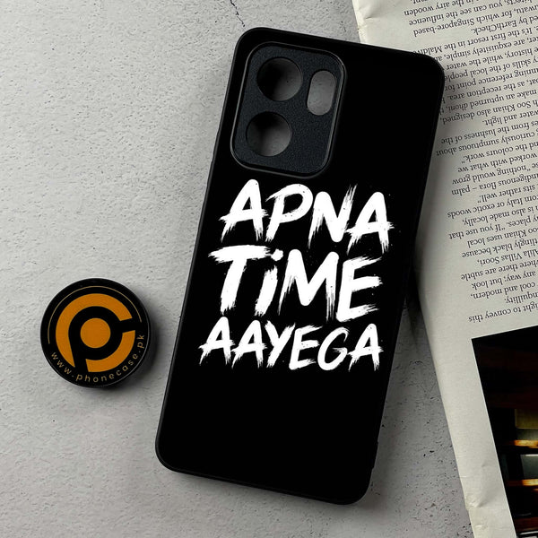 Oppo Reno 13F - Apna Time Ayega - Premium Metal Printed Soft Bumper Shockproof Case