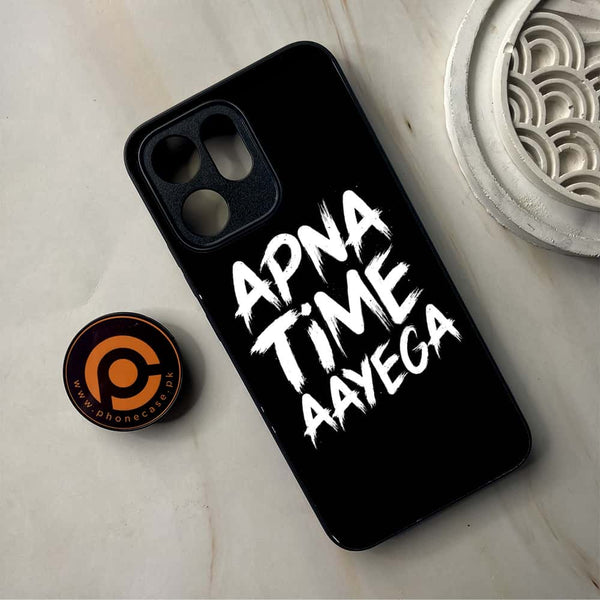 Oppo Reno 14F - Apna Time Ayega - Premium Metal Printed Soft Bumper Shockproof Case