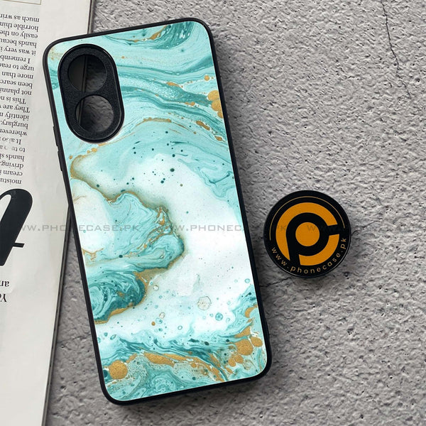 Oppo A18 4G - Aqua Blue Marble Design -  Premium Printed Metal soft Bumper shock Proof Case