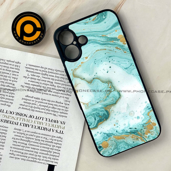 iPhone 16 - Aqua Blue Marble Design - Premium Printed Glass soft Bumper shock Proof Case