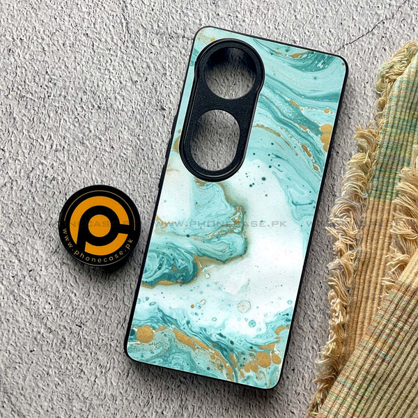 Vivo V40 Pro - Aqua Blue Marble Design- Premium Metal Printed soft Bumper shock Proof Case
