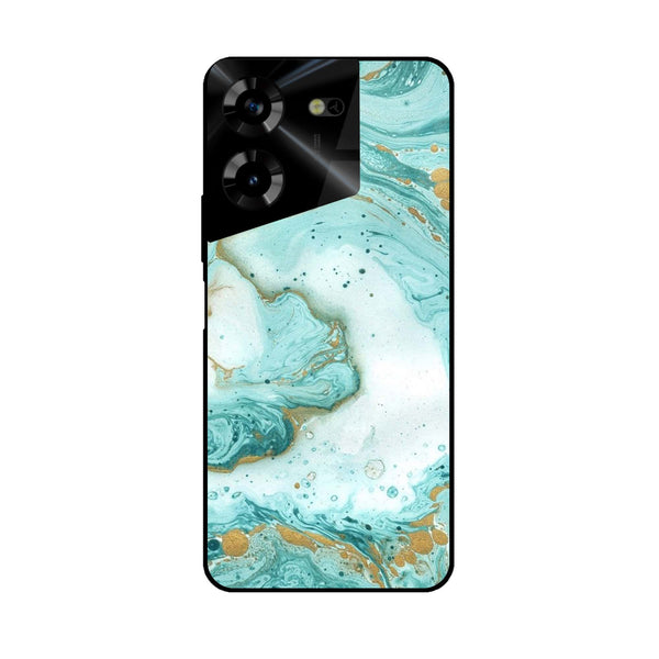 Tecno Pova 5 Pro - Aqua Blue Marble Design -  Premium Printed Metal soft Bumper shock Proof Case