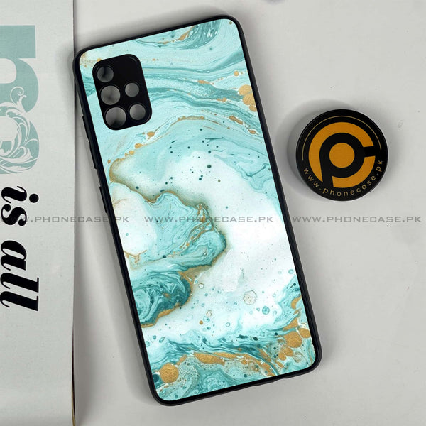 Samsung Galaxy A51 - Aqua Blue Marble Design - Premium Printed Glass soft Bumper Shock Proof Case