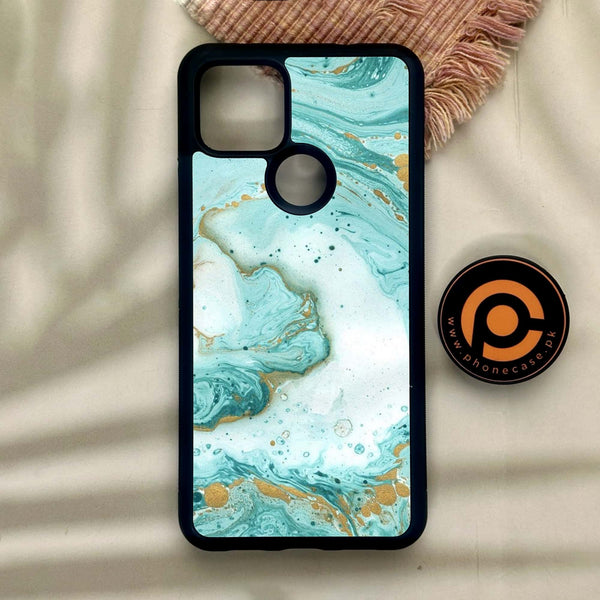 Google Pixel 4a 5G - Aqua Blue Marble Design - Premium Metal Printed Soft Bumper Shock Proof Case