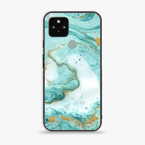 Google Pixel 5 - Aqua Blue Marble Design - Premium Printed Glass soft Bumper Shock Proof Case