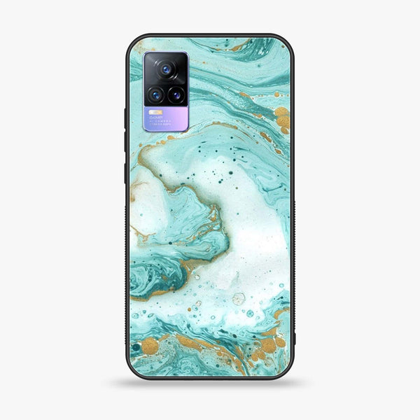 Vivo V21e - Aqua Blue Marble Design - Premium Printed Glass soft Bumper Shock Proof Case