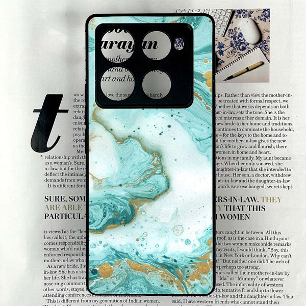 Infinix Note 40 Pro Plus - Aqua Blue Marble Design - Premium Metal Printed soft Bumper shock Proof Case