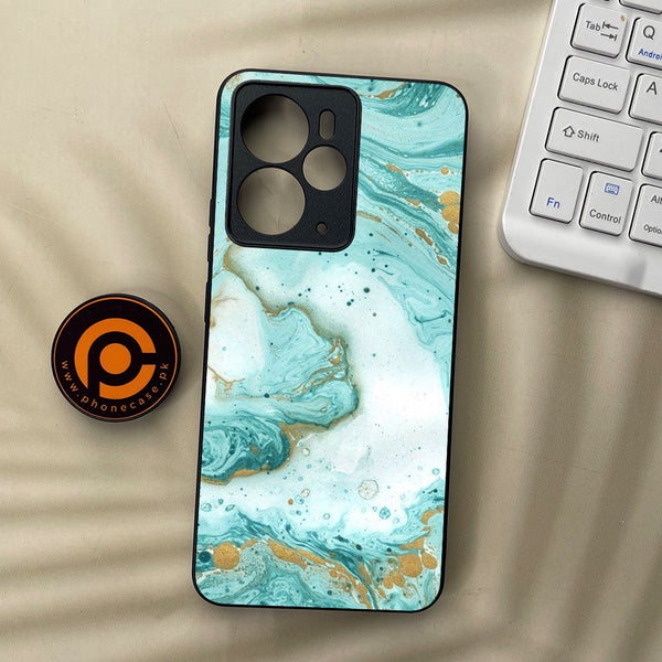 Realme 14 5G - Aqua Blue Marble Design - Premium Metal Printed soft Bumper Shock Proof Case