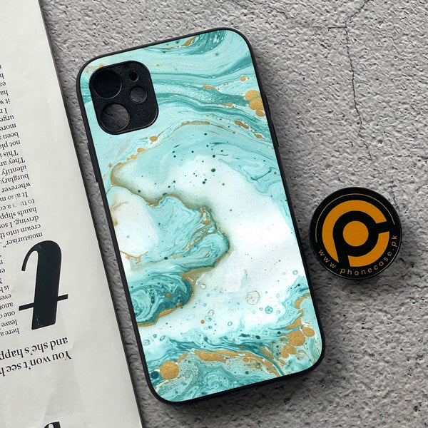 iPhone 11 - Aqua Blue Marble Design - Premium Printed Glass soft Bumper shock Proof Case