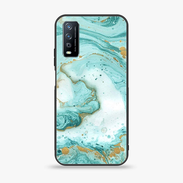 Vivo Y11s - Aqua Blue Marble Design -  Premium Printed Metal soft Bumper shock Proof Case