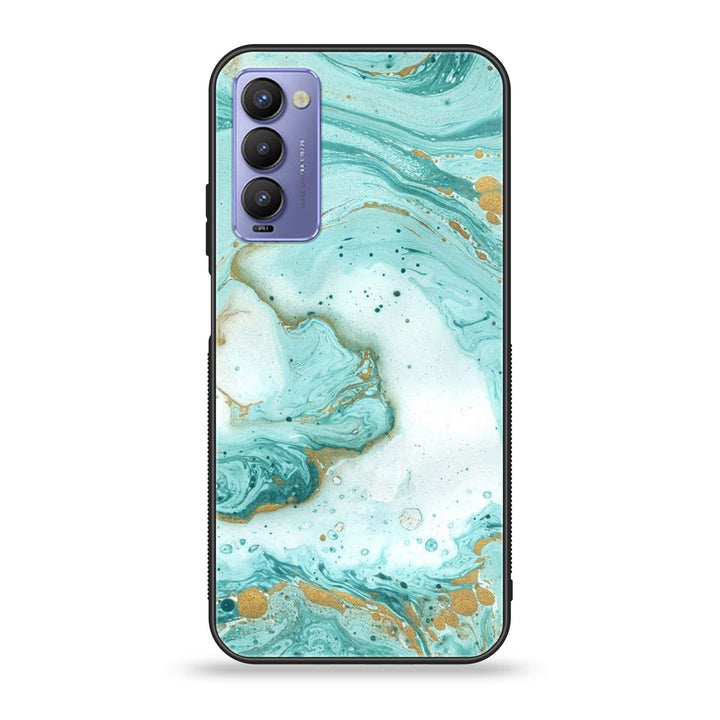 Tecno Camon 18P - Aqua Blue Marble Design - Premium Printed Glass soft Bumper shock Proof Case