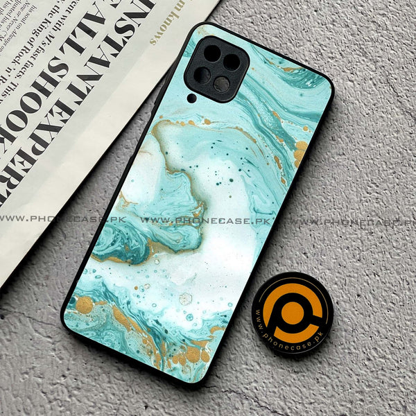 Samsung Galaxy A12 - Aqua Blue Marble Design - Premium Printed Glass Case