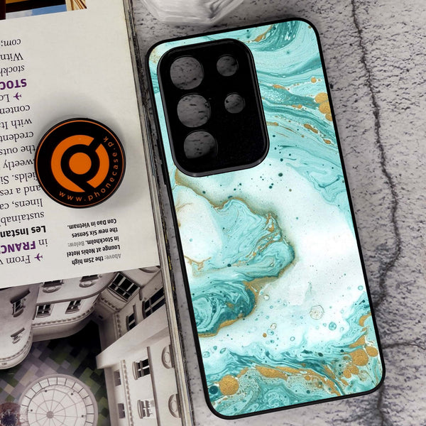 Vivo Y29 4G - Aqua Blue Marble Design - Premium Metal Printed soft Bumper Shock Proof Case