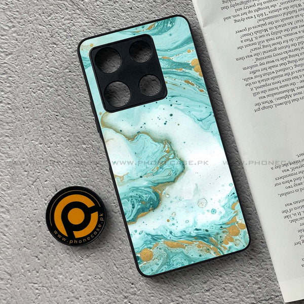 Infinix Note 30 Pro - Aqua Blue Marble Design  - Premium Metal Printed soft Bumper shock Proof Case