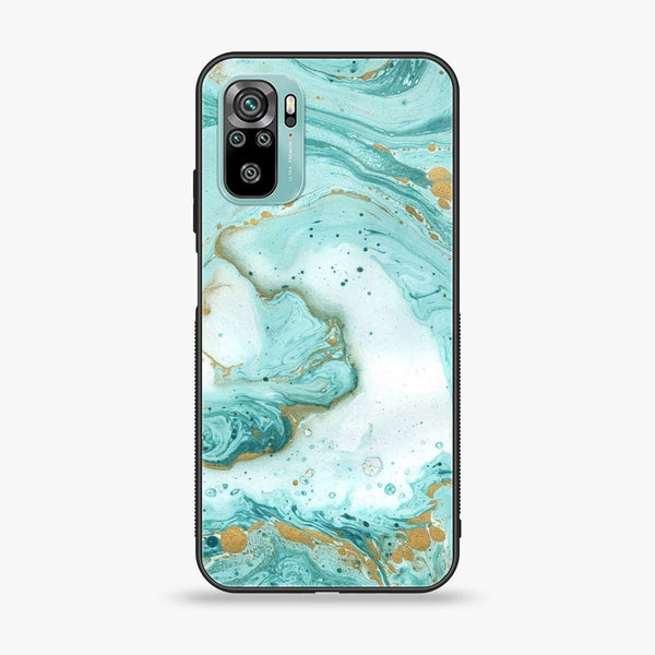 Xiaomi Redmi Note 10 - Aqua Blue Marble Design - Premium Printed Glass soft Bumper shock Proof Case