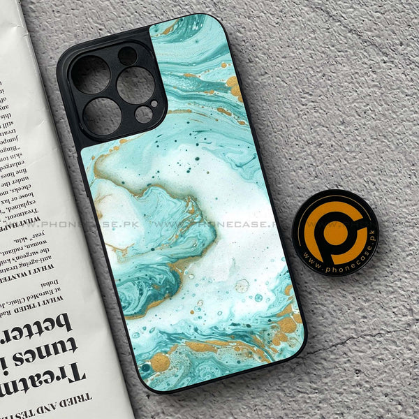 iPhone 15 Pro - Aqua Blue Marble Design - Premium Metal Printed soft Bumper shock Proof Case