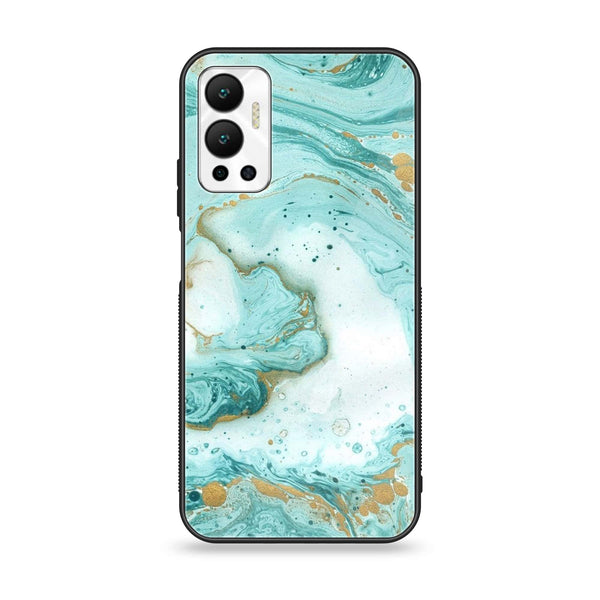 Infinix Hot 12 - Aqua Blue Marble Design - Premium Printed Glass soft Bumper Shock Proof Case