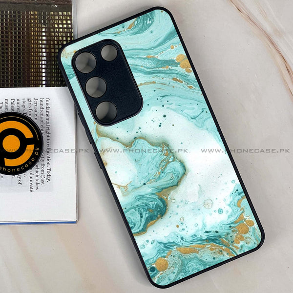 Vivo V30 Lite 4G - Aqua Blue Marble Design -  Premium Printed Metal soft Bumper shock Proof Case