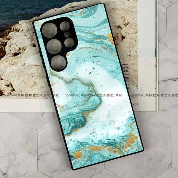 Samsung Galaxy S22 Ultra - Aqua Blue Marble Design - Premium Metal Printed soft Bumper shock Proof Case