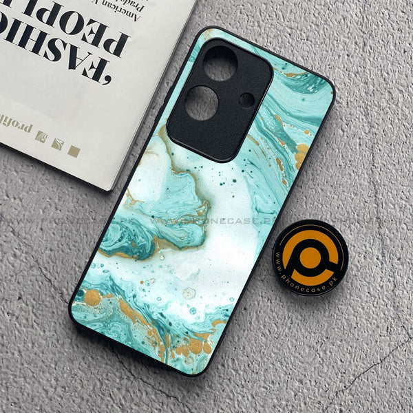 Realme Note 60x - Aqua Blue Marble Design - Premium Metal  Printed soft Bumper shock Proof Case