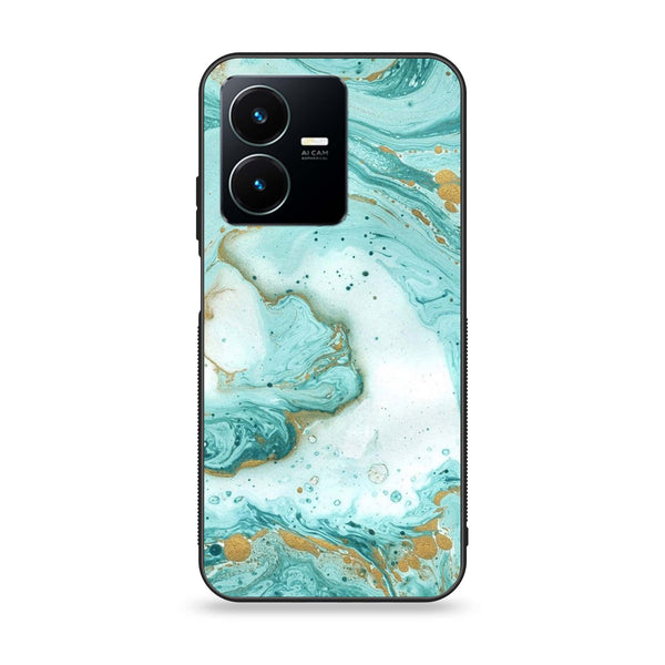 Vivo Y22 - Aqua Blue Marble Design - Premium Metal Printed soft Bumper shock Proof Case  CS-31580