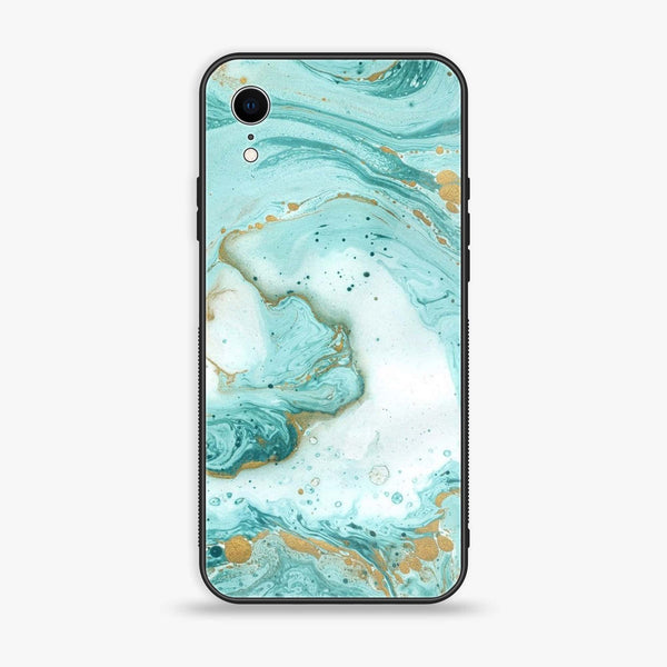 iPhone XR - Aqua Blue Marble Design - Premium Printed Glass soft Bumper Shock Proof Case
