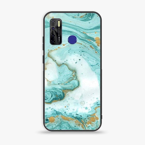 Tecno Camon 15 - Aqua Blue Marble Design - Premium Printed Glass soft Bumper shock Proof Case